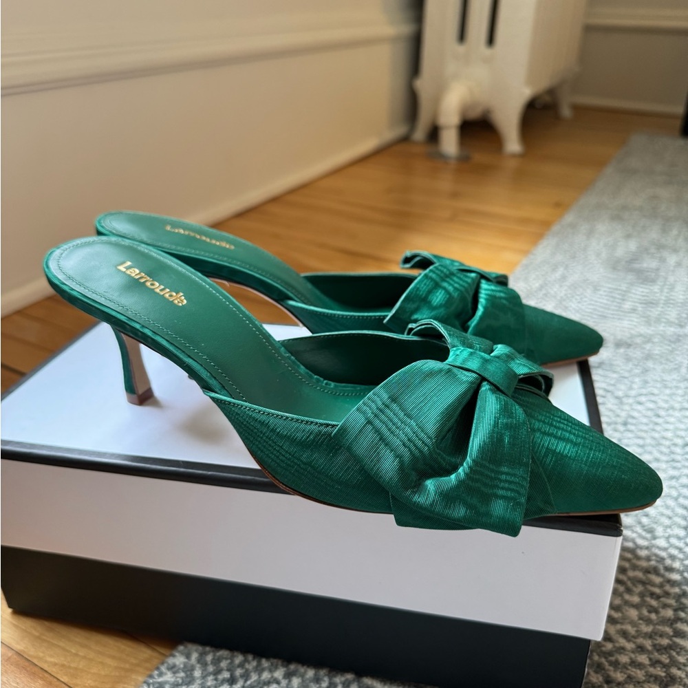 Larroude Green Heels with Bow Detail